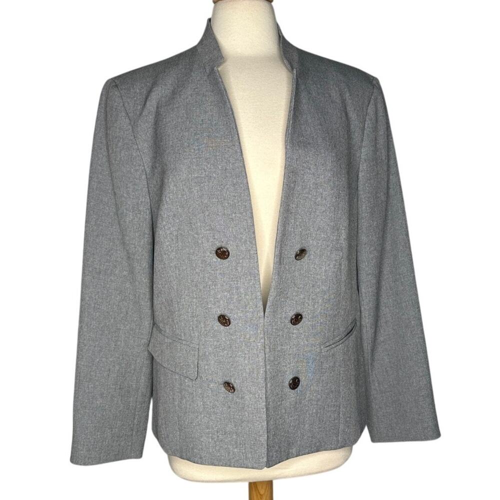 Anne Klein Grey Double Breasted Buttons Blazer Office Career Business Casual